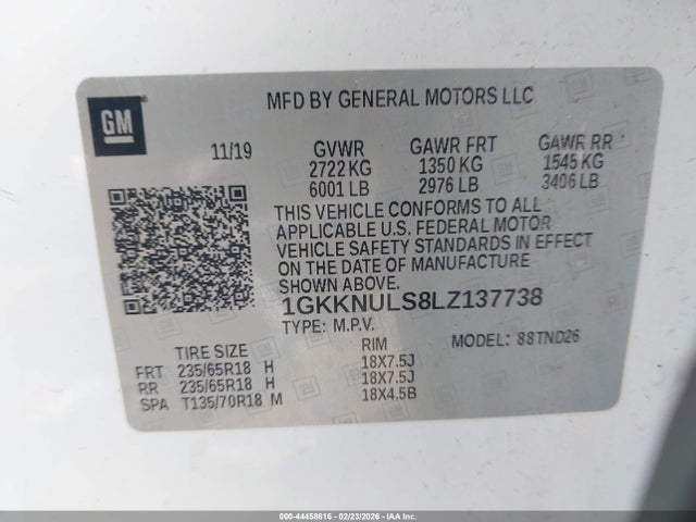 Продажа на аукционе авто 2020 Gmc Acadia Awd Slt, vin: 1GKKNULS8LZ137738, номер лота: 44458616