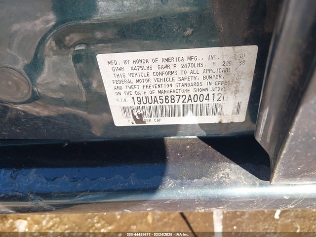 44458677 :رقم المزاد ، 19UUA56872A004120 vin ، 2002 Acura Tl 3.2 Type S مزاد بيع