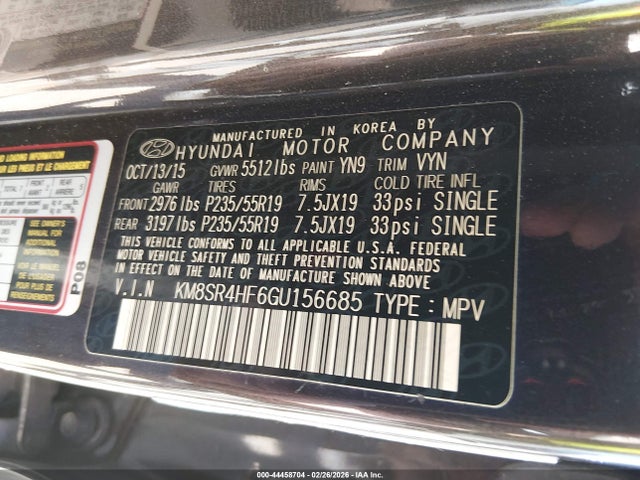 Hyundai Santa Fe Se 2016 KM8SR4HF6GU156685 Image 9