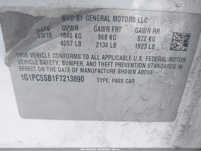 1G1PC5SB1F7213890 Chevrolet Cruze 1lt Auto