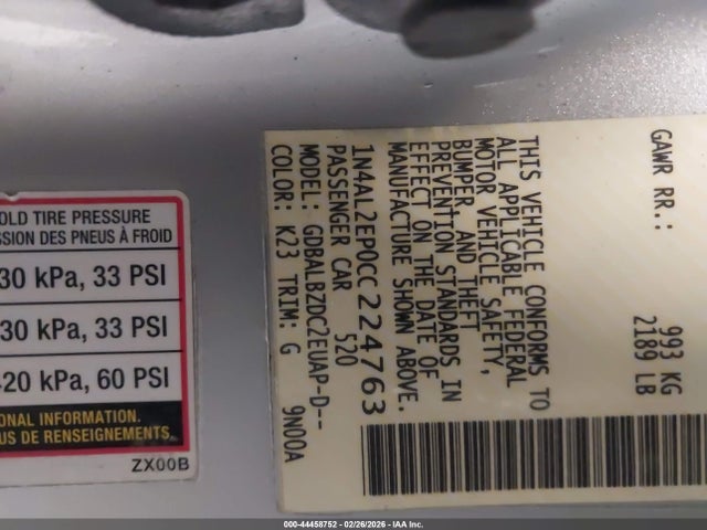 Продажа на аукционе авто 2012 Nissan Altima 2.5 S, vin: 1N4AL2EP0CC224763, номер лота: 44458752