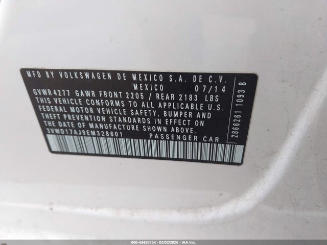 Продаж на аукціоні авто 2014 Volkswagen Jetta 1.8t Se, vin: 3VWD17AJ9EM328601, номер лоту: 44458754
