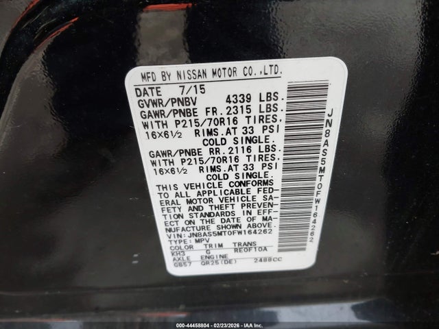 Продаж на аукціоні авто 2015 Nissan Rogue Select S, vin: JN8AS5MT0FW164262, номер лоту: 44458804