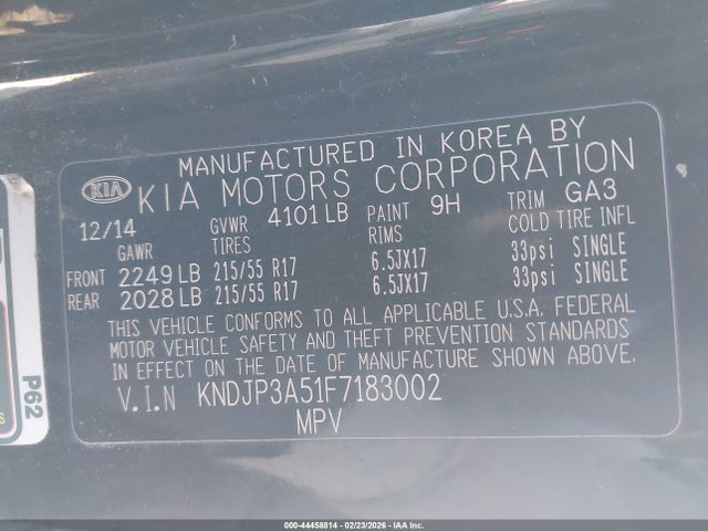 44458814 :رقم المزاد ، KNDJP3A51F7183002 vin ، 2015 Kia Soul + مزاد بيع