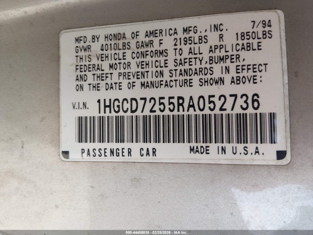 1994 HONDA ACCORD 1HGCD7255RA052736 Photo 8