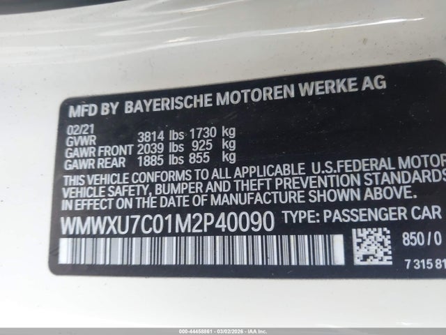 2021 Mini Hardtop Cooper მანქანა იყიდება აუქციონზე, vin: WMWXU7C01M2P40090, აუქციონის ნომერი: 44458861
