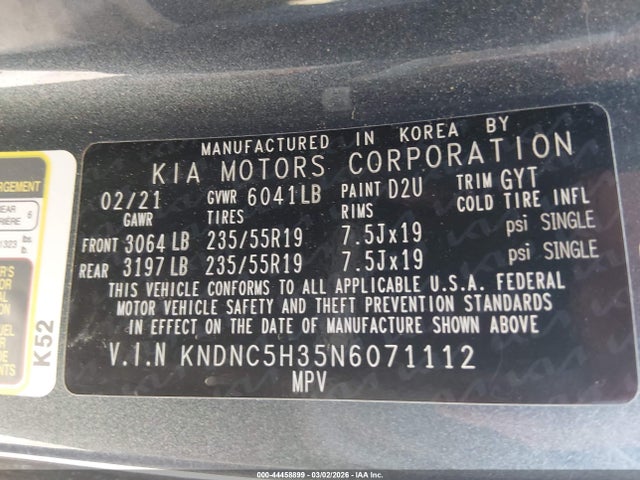 KNDNC5H35N6071112 KIA Carnival Mpv Ex