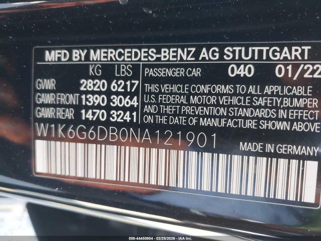 Aukcja sprzedaży 2022 Mercedes-benz S 500 4matic, vin: W1K6G6DB0NA121901, numer aukcji: 44458904