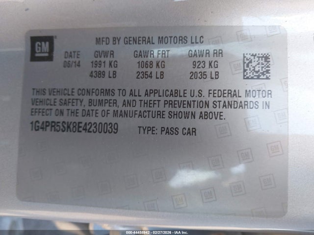 44458942 :رقم المزاد ، 1G4PR5SK8E4230039 vin ، 2014 Buick Verano Convenience Group مزاد بيع