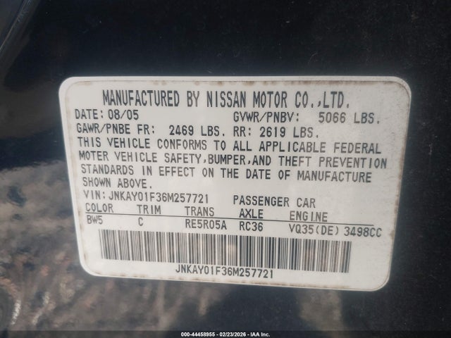 Продажа на аукционе авто 2006 Infiniti M35x, vin: JNKAY01F36M257721, номер лота: 44458955