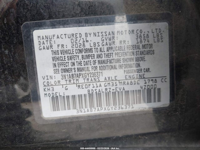 3N1AB7APXGY236371 Nissan SENTRA SR