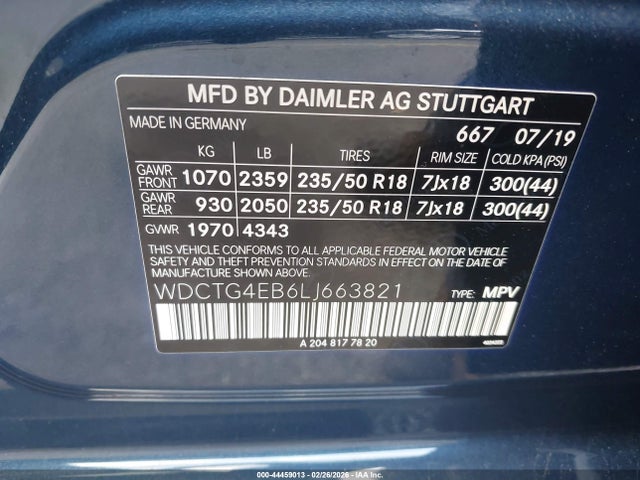 2020 Mercedes-benz Gla 250 მანქანა იყიდება აუქციონზე, vin: WDCTG4EB6LJ663821, აუქციონის ნომერი: 44459013