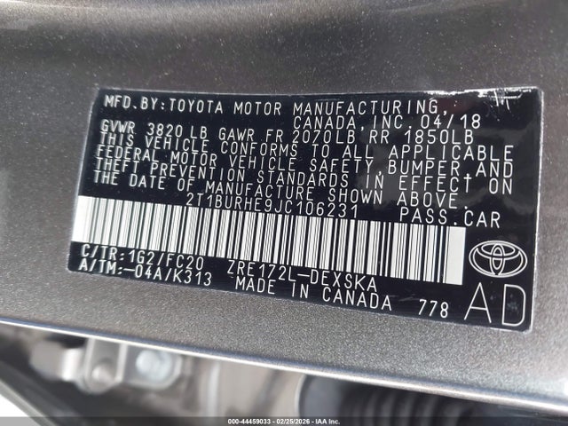 2T1BURHE9JC106231 Toyota COROLLA SE
