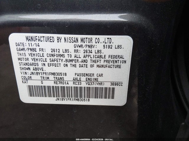 Aukcja sprzedaży 2015 Infiniti Q70l 3.7x, vin: JN1BY1PR1FM830518, numer aukcji: 44459064