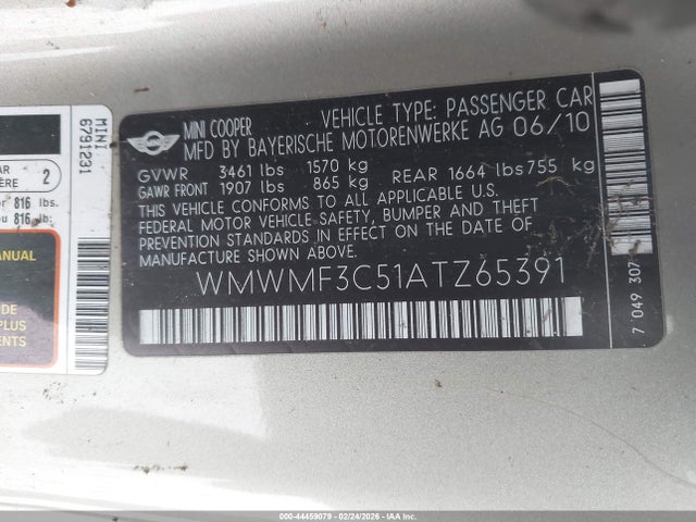 2010 MINI COOPER WMWMF3C51ATZ65391 Photo 8