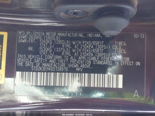 2013 TOYOTA HIGHLANDER 5TDZK3EH4DS138919 Photo 8