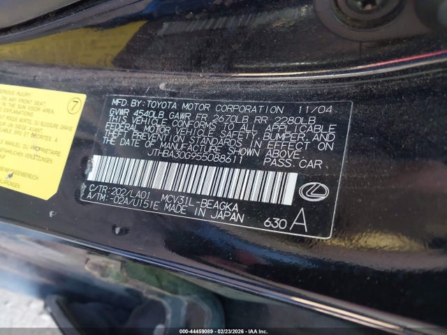 Продаж на аукціоні авто 2005 Lexus Es 330, vin: JTHBA30G955088611, номер лоту: 44459089