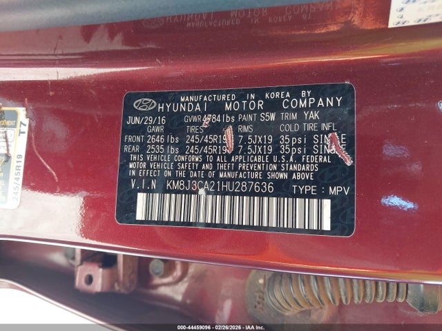 KM8J3CA21HU287636 Hyundai Tucson Limited