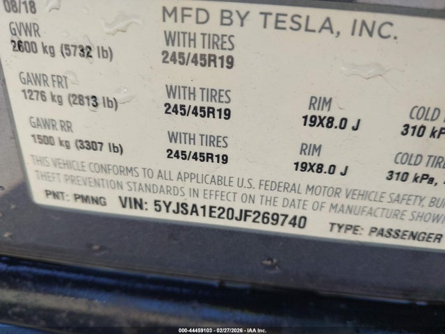 2018 TESLA MODEL S 5YJSA1E20JF269740 Photo 8
