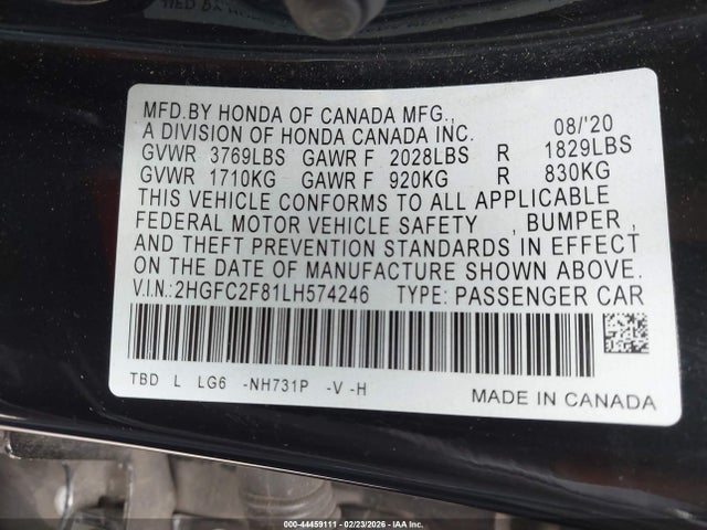 2HGFC2F81LH574246 Honda Civic Sport