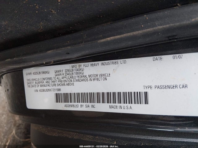 Продаж на аукціоні авто 2007 Subaru Legacy 2.5i Limited, vin: 4S3BL626X77211986, номер лоту: 44459131