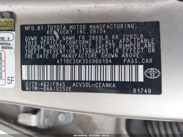 2005 TOYOTA CAMRY 4T1BE30K35U960194 Photo 8