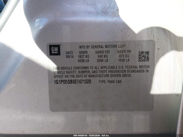 1G1PD5SB0E7471328 Chevrolet Cruze 1lt Manual