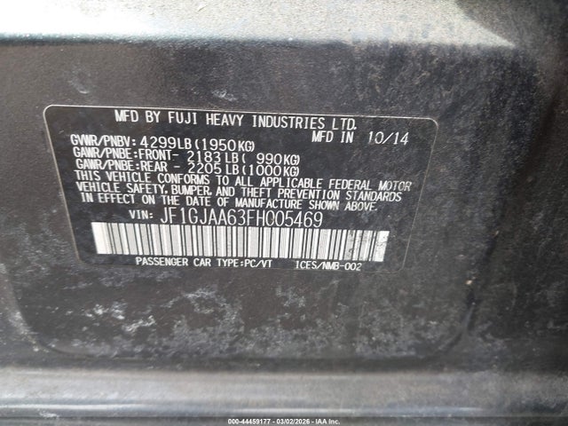44459177 :رقم المزاد ، JF1GJAA63FH005469 vin ، 2015 Subaru Impreza 2.0i مزاد بيع