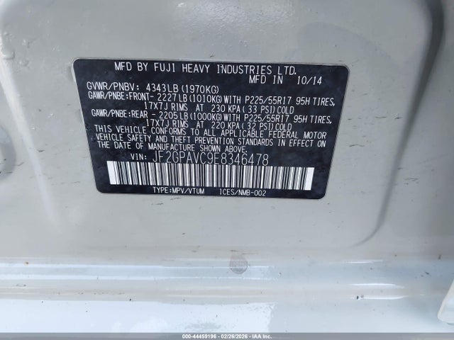 2014 Subaru Xv Crosstrek 2.0i Premium მანქანა იყიდება აუქციონზე, vin: JF2GPAVC9E8346478, აუქციონის ნომერი: 44459196