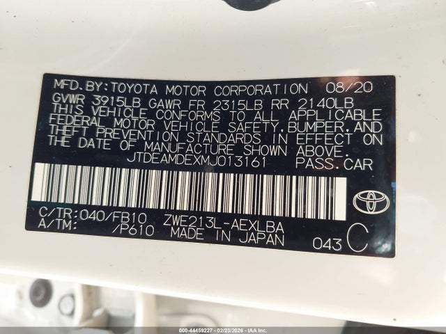 Toyota Corolla Hybrid Le 2021 JTDEAMDEXMJ013161 Image 9