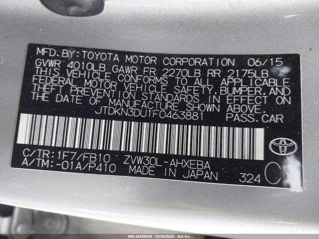 JTDKN3DU1F0463881 Toyota Prius Two