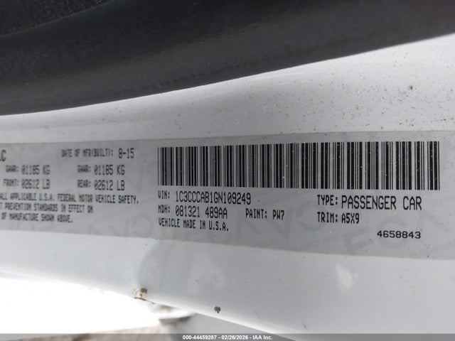 2016 Chrysler 200 Limited მანქანა იყიდება აუქციონზე, vin: 1C3CCCAB1GN109249, აუქციონის ნომერი: 44459287