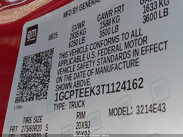 44459318 :رقم المزاد ، 1GCPTEEK3T1124162 vin ، 2026 Chevrolet Colorado Trail Boss, 4wd مزاد بيع