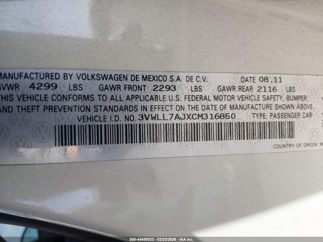 2012 VOLKSWAGEN JETTA 3VWLL7AJXCM316850 Photo 8