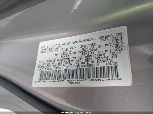 2002 TOYOTA TUNDRA 5TBBT48112S236038 Photo 8