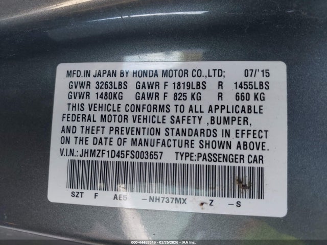2015 HONDA CR-Z JHMZF1D45FS003657 Photo 8