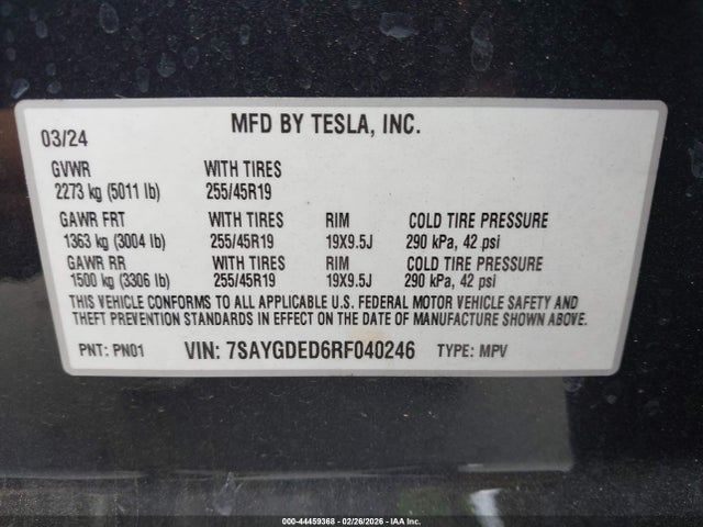 2024 TESLA MODEL Y 7SAYGDED6RF040246 Photo 8