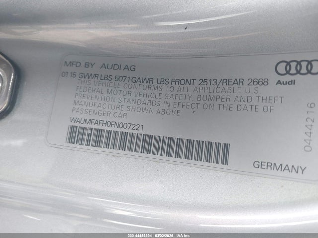 Aukcja sprzedaży 2015 Audi A5 2.0t Premium, vin: WAUMFAFH0FN007221, numer aukcji: 44459394