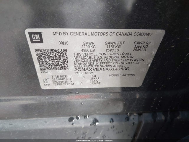 Chevrolet EQUINOX LT 2019 2GNAXVEX0K6143566 Image 9