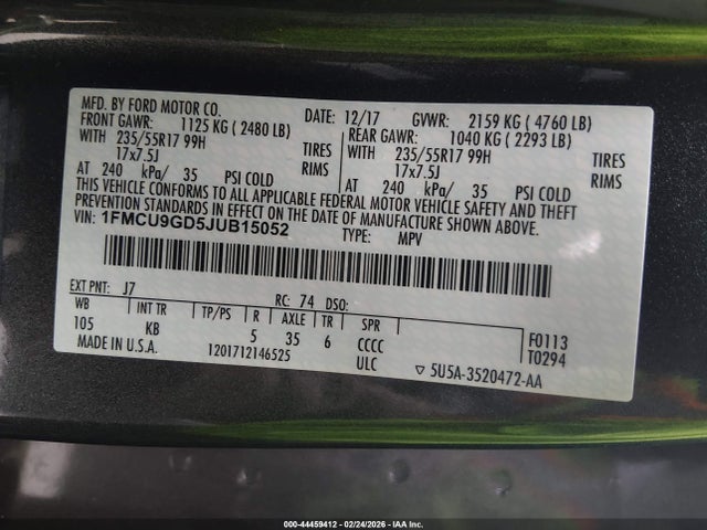 1FMCU9GD5JUB15052 Ford ESCAPE SE