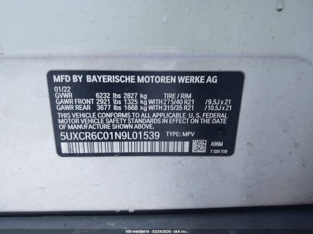 5UXCR6C01N9L01539 BMW X5 Xdrive40i