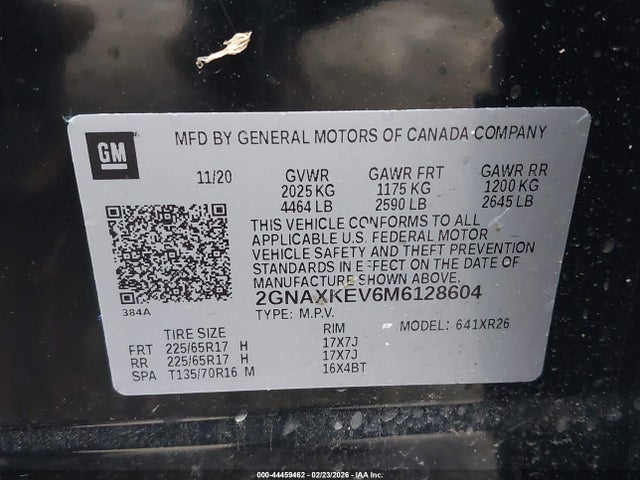 2GNAXKEV6M6128604 Chevrolet Equinox Fwd Lt