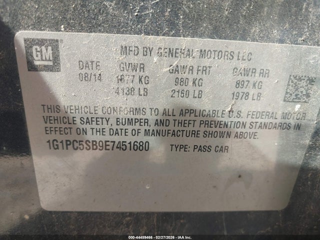 Aukcja sprzedaży 2014 Chevrolet Cruze 1lt Auto, vin: 1G1PC5SB9E7451680, numer aukcji: 44459466