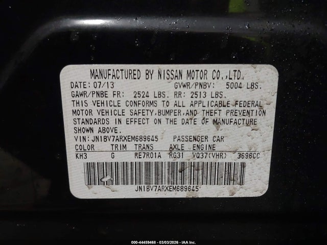 2014 Infiniti Q50 Premium მანქანა იყიდება აუქციონზე, vin: JN1BV7ARXEM689645, აუქციონის ნომერი: 44459468