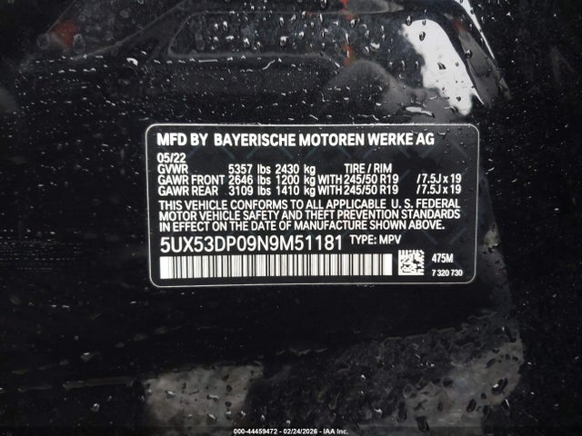 BMW X3 Xdrive30i 2022 5UX53DP09N9M51181 Image 9