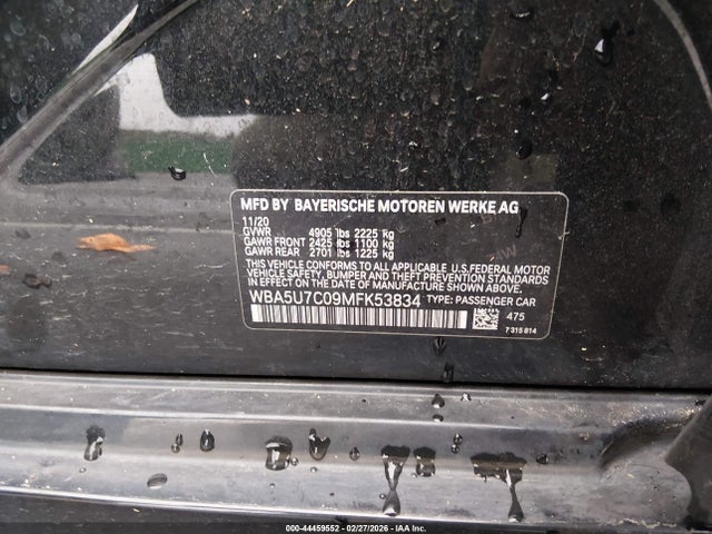 Aukcja sprzedaży 2021 Bmw M340i, vin: WBA5U7C09MFK53834, numer aukcji: 44459552