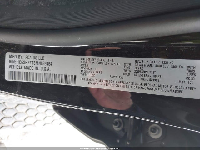 2021 Ram 1500 Big Horn  4x4 5'7 Box მანქანა იყიდება აუქციონზე, vin: 1C6SRFFT6MN639454, აუქციონის ნომერი: 44459568