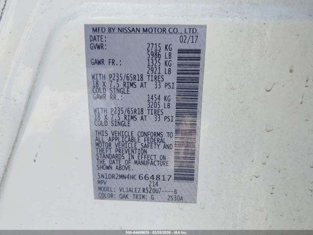 Nissan Pathfinder Sv 2017 5N1DR2MN4HC664817 Image 9