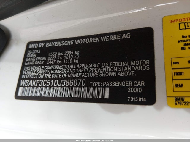 2013 Bmw 328i Xdrive მანქანა იყიდება აუქციონზე, vin: WBAKF3C51DJ386070, აუქციონის ნომერი: 44459666