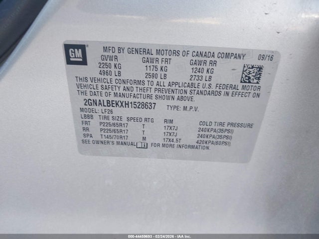 2GNALBEKXH1528637 Chevrolet EQUINOX LS